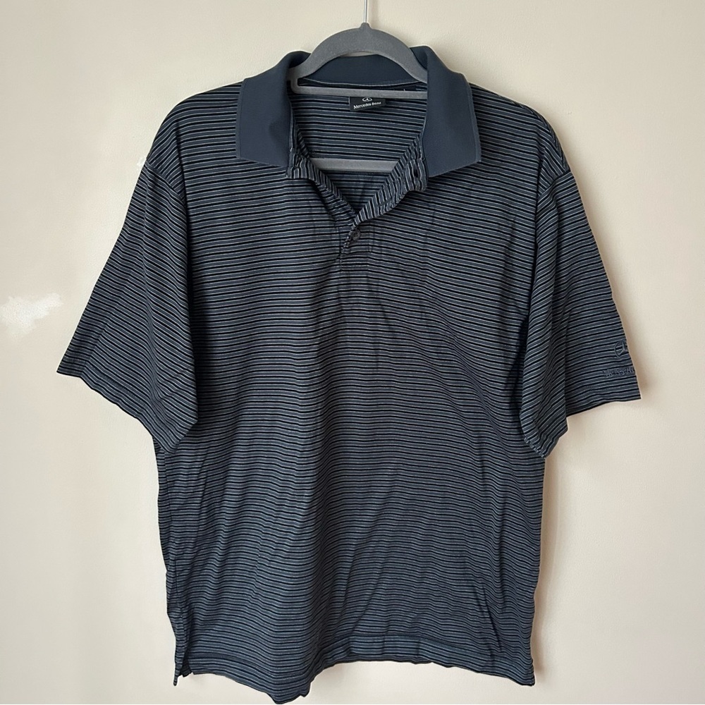 Mercedes Benz Lifestyle 100% Cotton Black Grey Stripe Polo Shirt Men’s Large